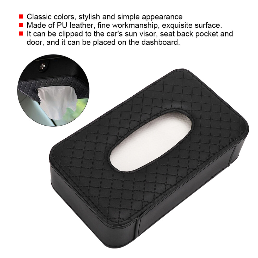 Car Tissue Box Pu Leather Rear Seat Sun Visor Sunroof Paper Napkin Case Holder Black 9381323763447