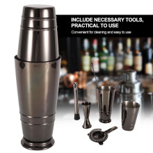 5Pcs/Set Black Stainless Steel Boston Cocktail Shaker Measuring Cup Strainer Mixing Spoon Set