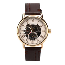 FORSINING Fashionable Wrist Watch Mechanical Semi Automatic Hollow Pattern Men's Watch(White SurfaceGold Case )