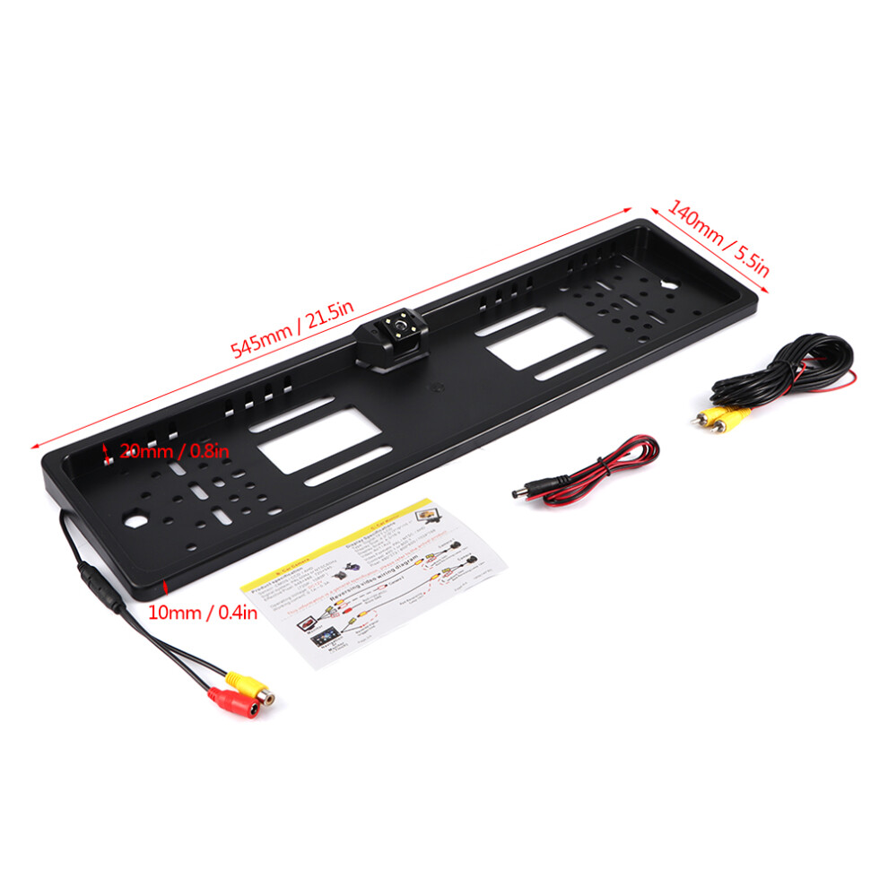 European License Plate Frame Led Rear View Camera Night Vision With Ip65 Waterproofblack White/Light 4621323778306