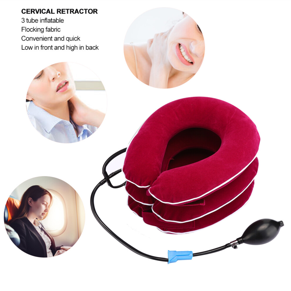 Red Inflatable Cervical Collar Adult Home Neck Stretching Devices Traction Support Bracerose