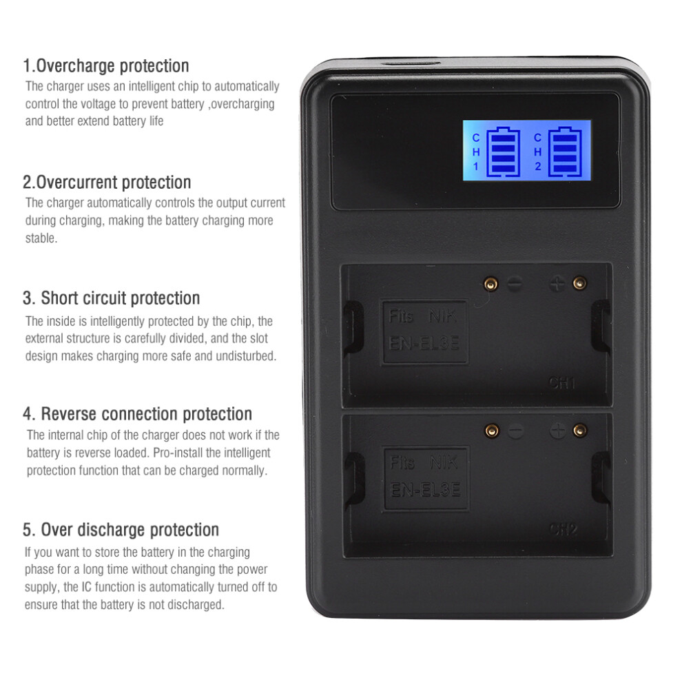 Seivi En El3e Portable Camera Battery Charger Charging Lcd Electric Quantity Display Dual Slot For Nikon D90 D80 D300s D300 D700 D200 7681323784261