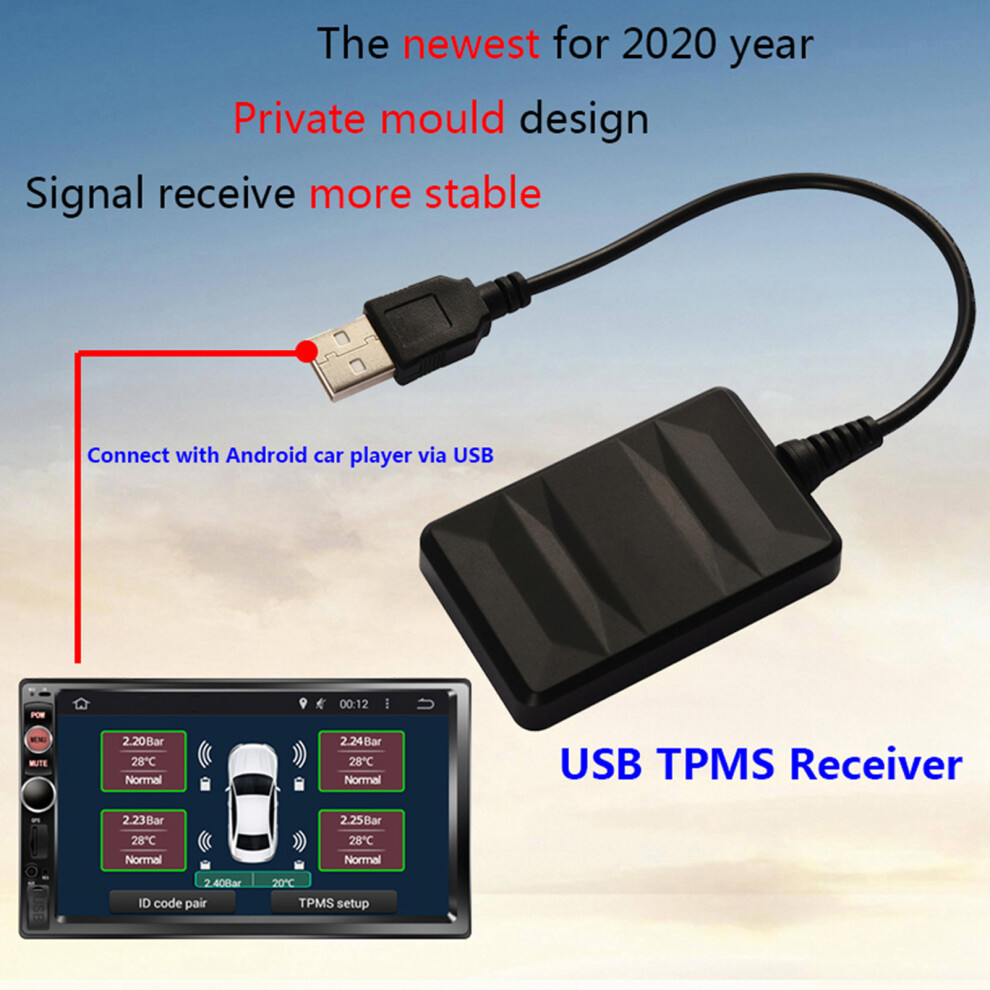 Car Usb Tire Pressure Monitor System Tpms Monitoring Alarm With External Sensor For Android Navigation 8081323786392