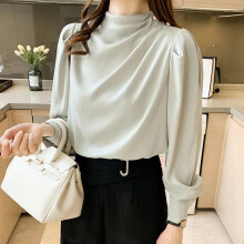 (XXL, green) Elegant Long Sleeve Womens Shirts Fashion Chiffon Blouse Women Autumn Bottoming Woman Tops Female Clothing 30128