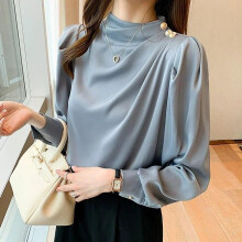 (S, blue) Elegant Long Sleeve Womens Shirts Fashion Chiffon Blouse Women Autumn Bottoming Woman Tops Female Clothing 30128