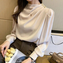 (XL, apricot) Elegant Long Sleeve Womens Shirts Fashion Chiffon Blouse Women Autumn Bottoming Woman Tops Female Clothing 30128