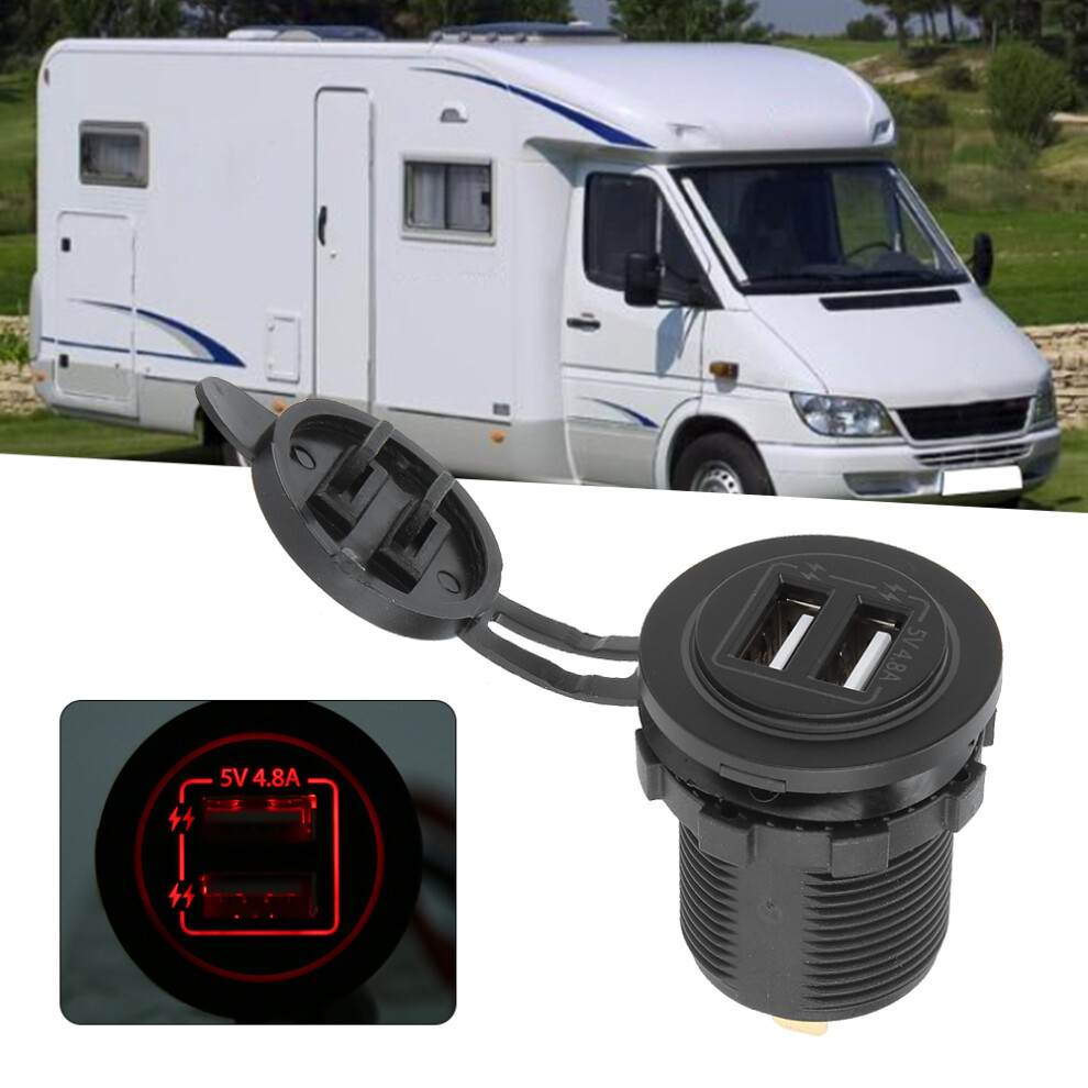 Dual Usb Port Power Charger Socket Outlet With 60Cm/23.6In Cable For 12V/24V Car Boat Atvred 8481323796443