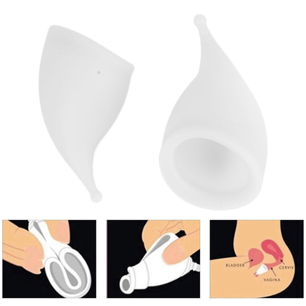 White Silicone Women Reusable Menstrual Cup Collector Safe Female Period Lady Feminine Hygiene Cup( L S )