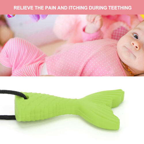 Silicone Fish Tail Shape Teether Baby Chewing Pendant Necklace Teething StickGreen 2