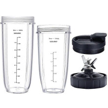 Replacement Spare Parts 32Oz&24Oz Cup And With Lids, 7 Fins Extractor Blade, For Nutri Ninja BL480-30