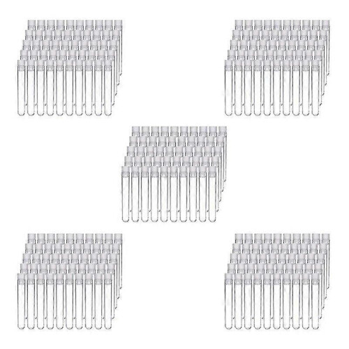 500Pcs Clear Plastic Test Tubes With White Screw Caps Sample Containers Bottles Push Caps 12X75mm
