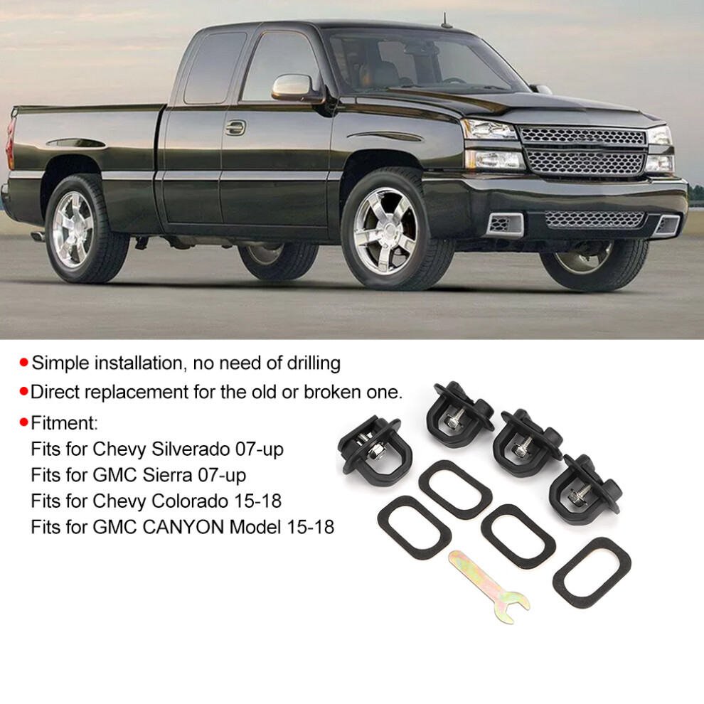 4Pcs Tie Down Anchor Truck Bed Cargo Side Hook Fits For Chevy Silverado Black 9461323818702