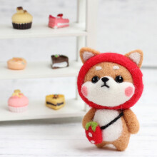 Needle Felting Starter Kit Animal Doll Shape Craft DIY Handcraft Gift Material BagStrawberry Shiba Inu