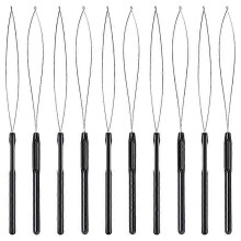 30pcs Hair Extension Loop Threader Hook Tool and Bead Tool Black Loop Threader for Hair Extension or