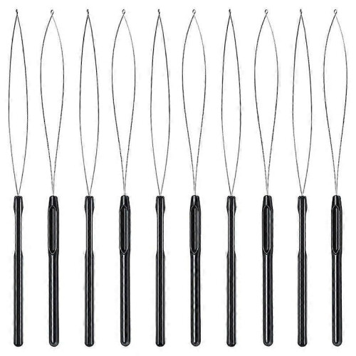 30pcs Hair Extension Loop Threader Hook Tool and Bead Tool Black Loop Threader for Hair Extension or