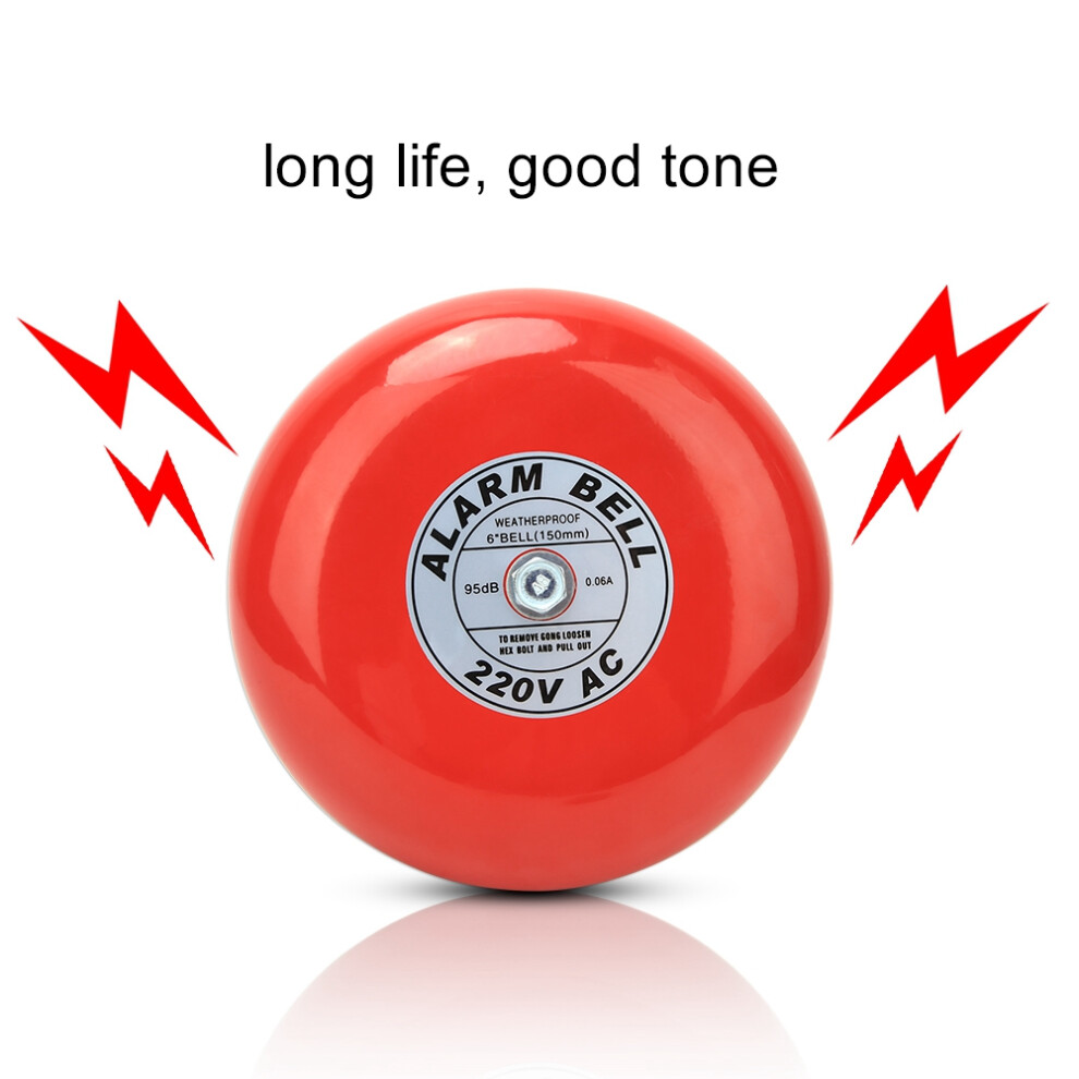 Cb-6B Fire Alarm Bell 150Mm 95Db Red Industrial Building Elevator Alarm Bell Ac220v 60Ma 7631323825068