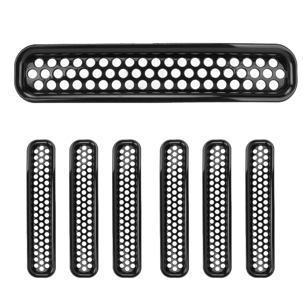 7Pcs Clip On Front Mesh Grille Grill Inserts Color Fits For Jeep Wrangler Black 6901323829757
