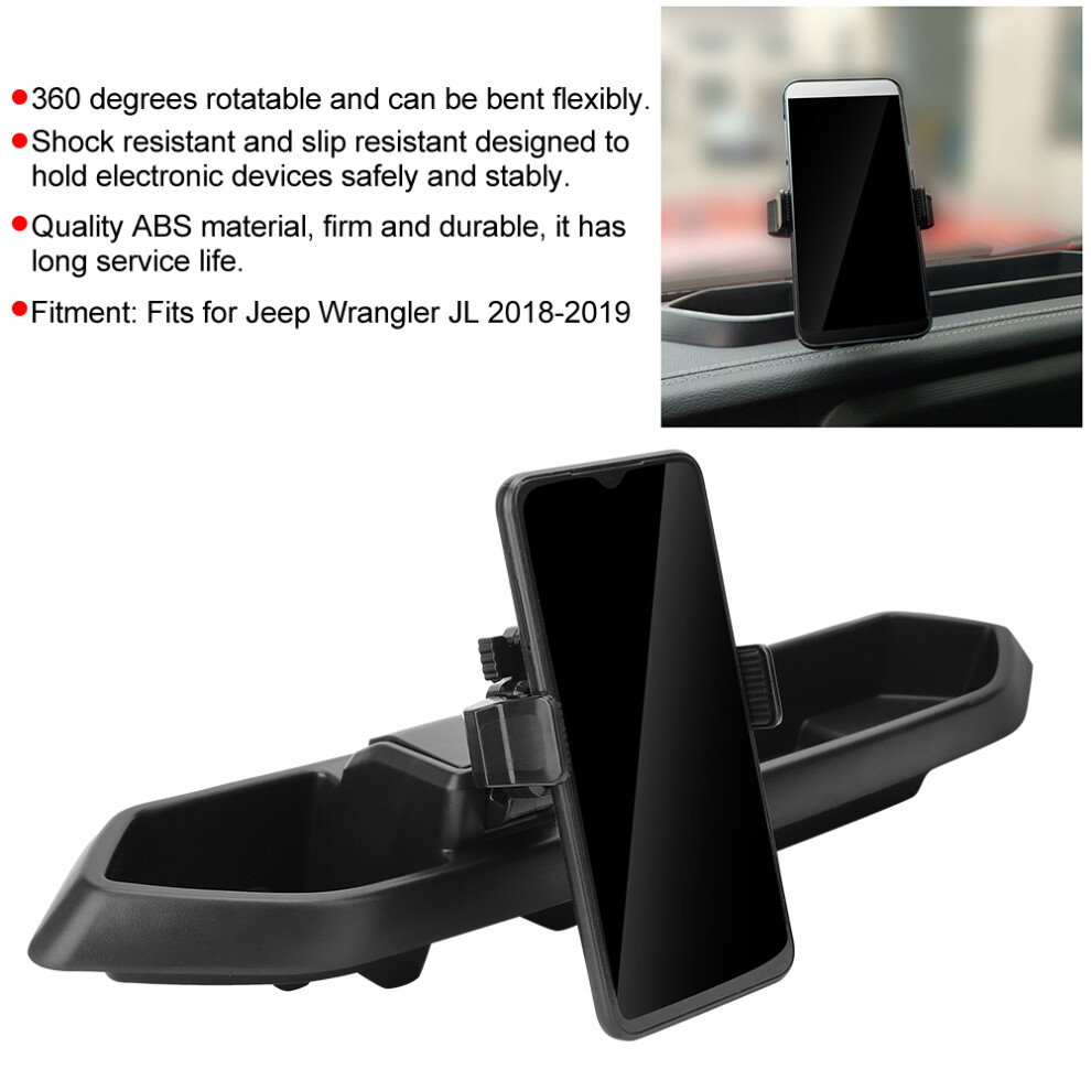 360 Rotation Mobile Phone Bracket Holder With Storage Box Fits For Jeep Wrangler Jl 18-19 3071323847327