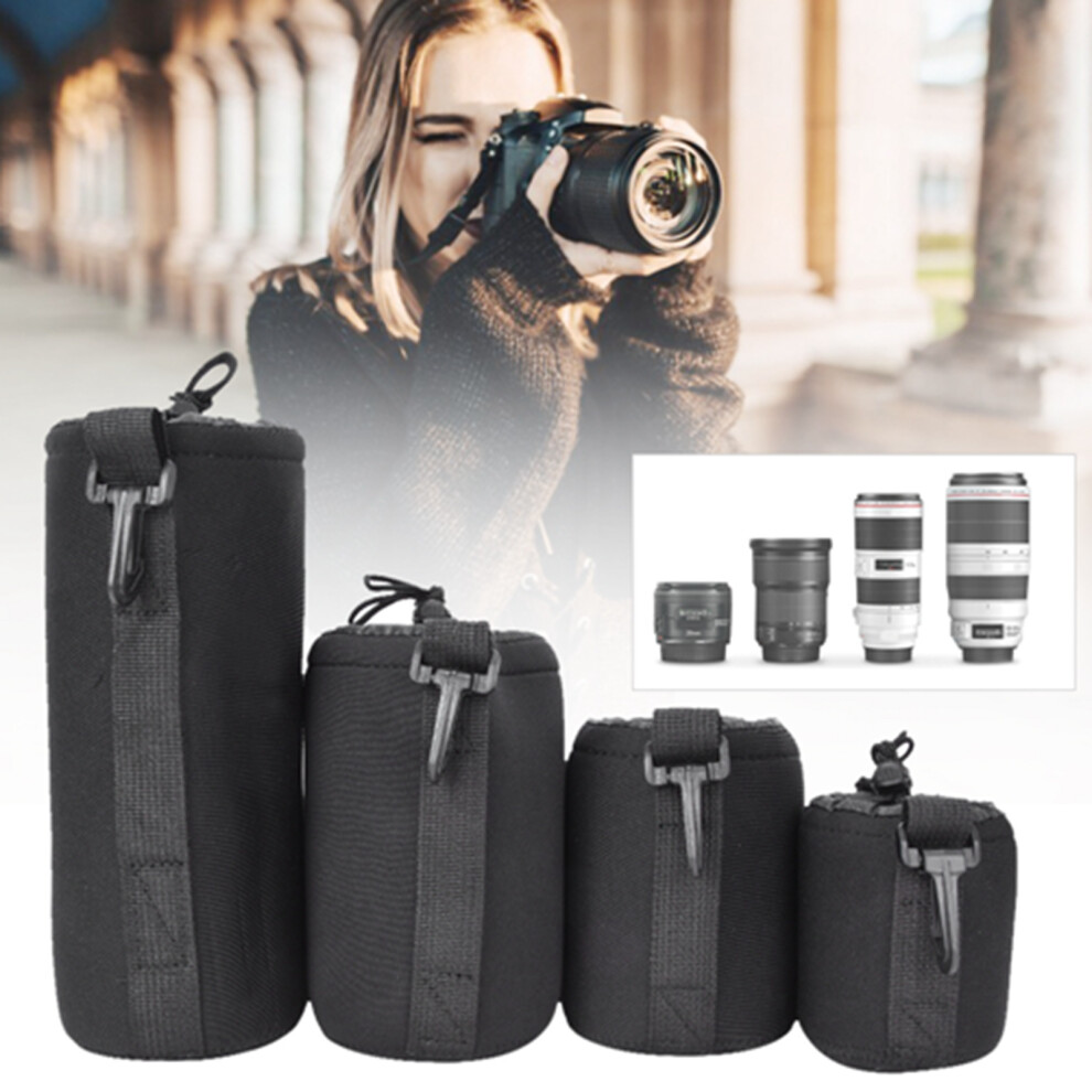 4Pcs S M L Xl Portable Neoprene Elastic Shock Absorption Dslr Camera Lens Cover Storage Bag Black 7891323847891