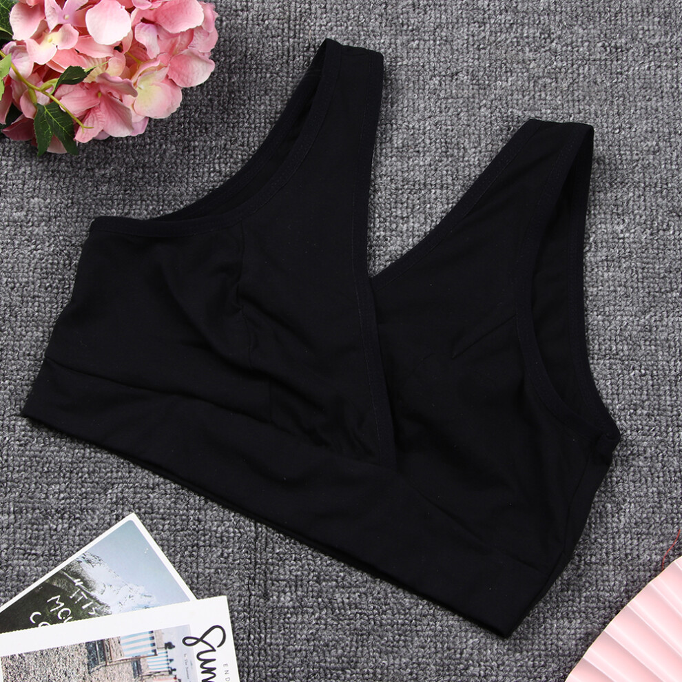 Cotton Pure Color Pregnant Women Wireless Breastfeeding Maternity Nursing BraBlack XXL