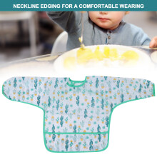 Long Sleeve Round Neck Child Drawing Waterproof Antifouling Kid Apron Baby BibGreen 90