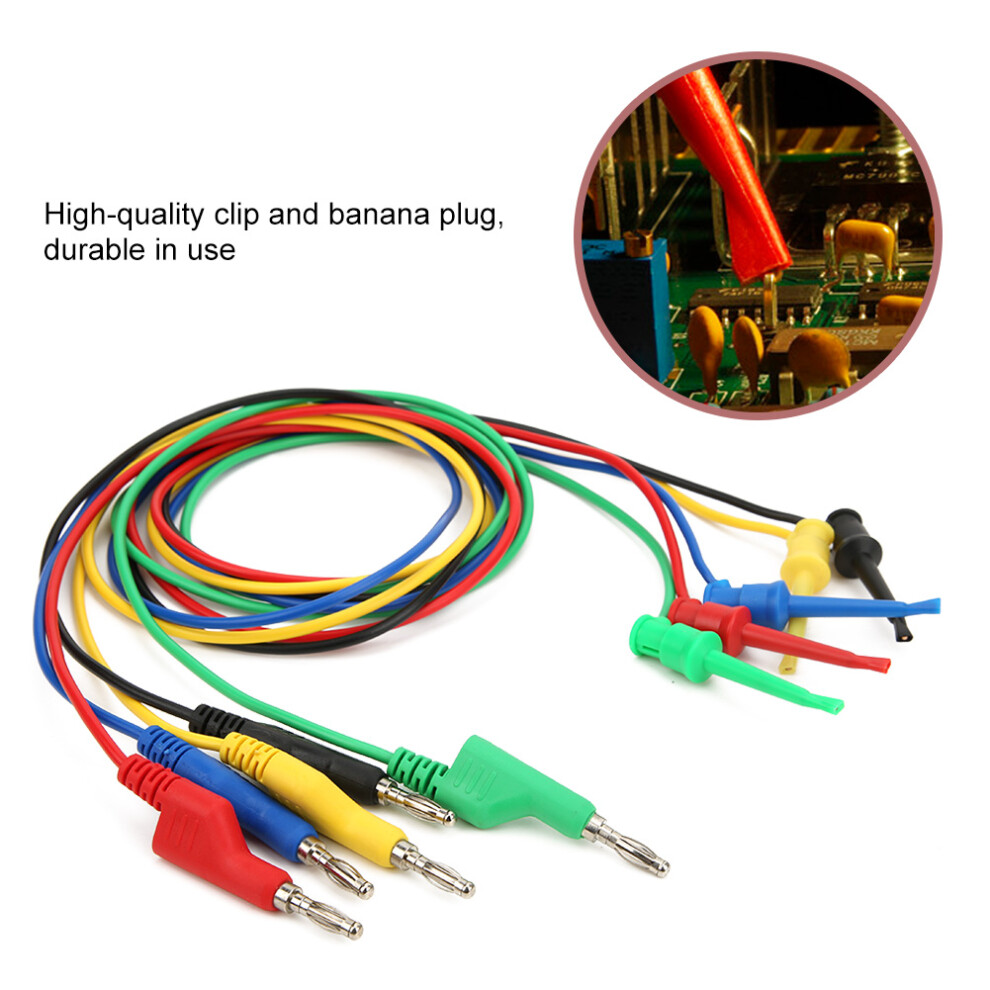 P1045 5Pcs 4Mm 1M Stackable Banana Plug To Test Clip Multimeter Test Lead Cable Wire Accessory 4321323851824