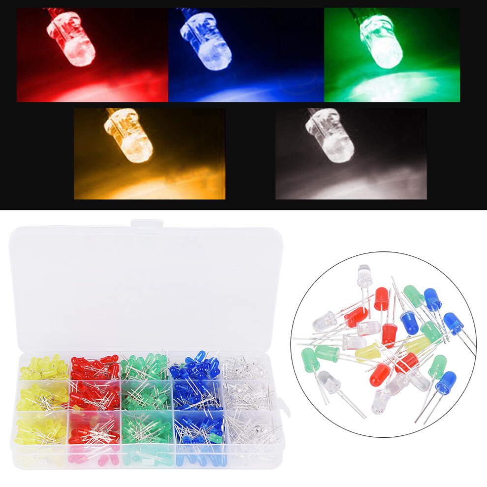500Pcs 5Mm Led Light Emitting Diodes Assorted Kit 5 Colors Electronic Components 4161323853134