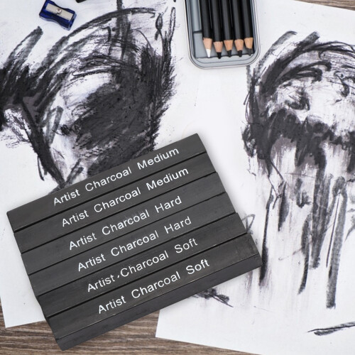 6Pcs Compressed Charcoal Sticks Black Square Soft/Medium/Hard Graphite Drawing Pencil Art Supplies 2