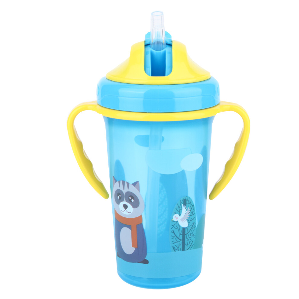 Cute Cartoon Baby Infant Cup With Handle Straw Toddler Training Drinking Bottles Blue/Green