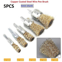 5pcs 6mm Shank Copper Wire Brushes Rotary Wheel Brushes Tool Connecting Rod Polishing Brush for Mini