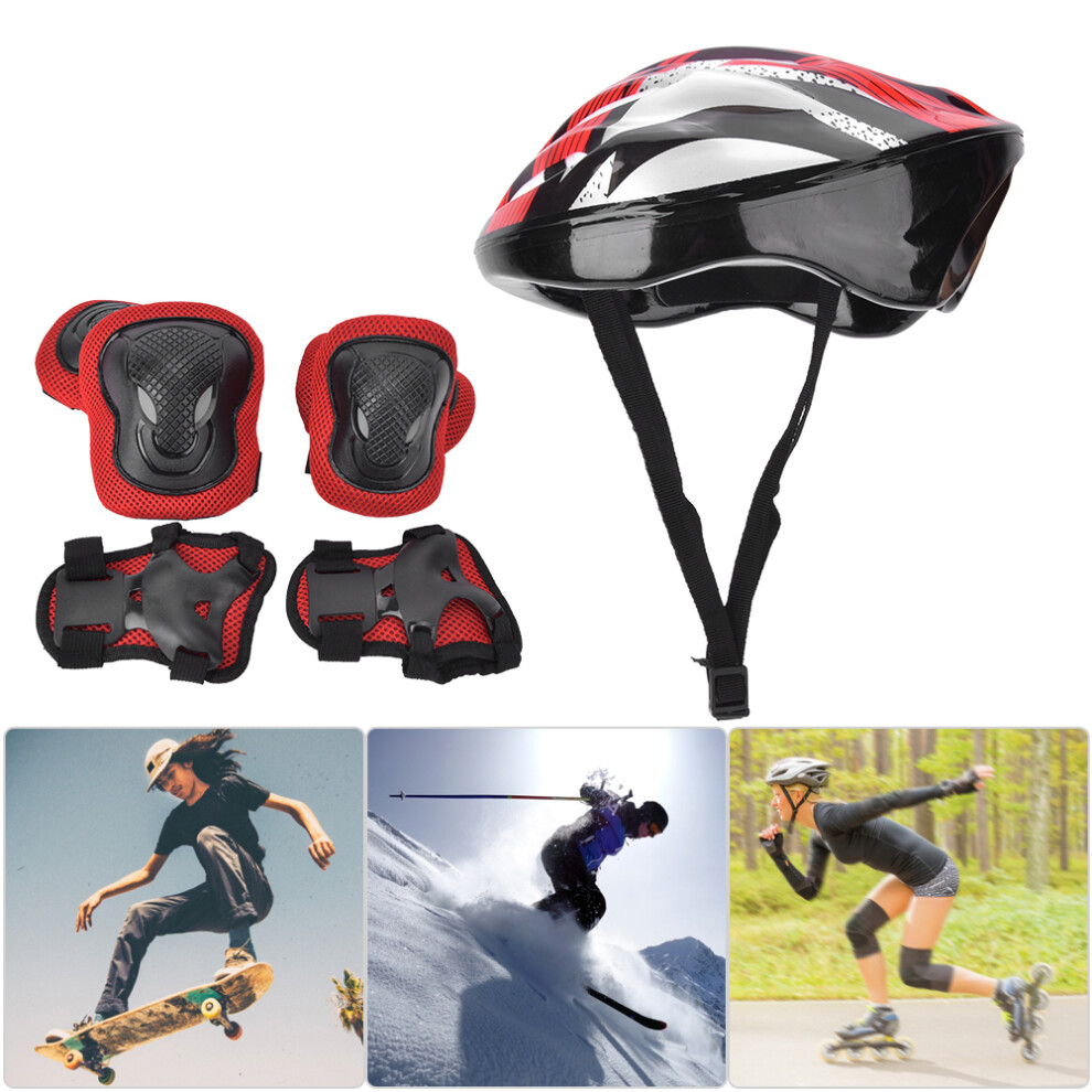 7pcs Adult Roller Skating Protection Gear Set Knee Pads Elbow Pads Gloves Helmet(Red Adult)