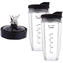 24 Oz Cups with Lids, 7 Fins Extractor Blade, for Nutri Ninja Auto IQ BN801 SS101 BL480-30 BL641 BL642-30