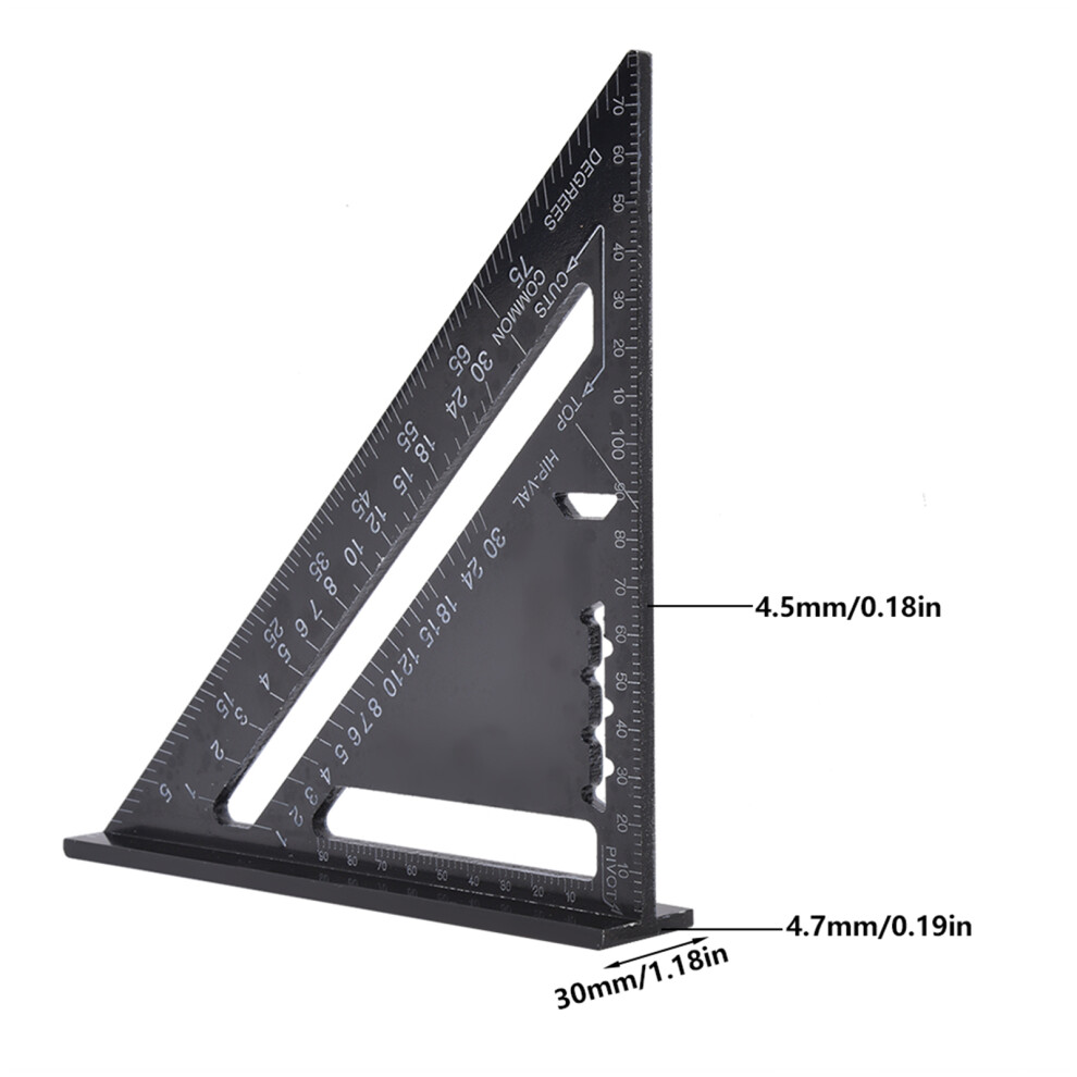 Black Triangular Ruler Woodworking Aluminum Right Angle Ruler Protractor 0~7In 90 7901323864559