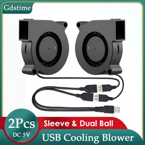 (Cavo di prolunga) 2 pezzi Gdstime DC 5V Ventola USB 5015 Ventola radiale turbo 7530 Raffreddatore per 1