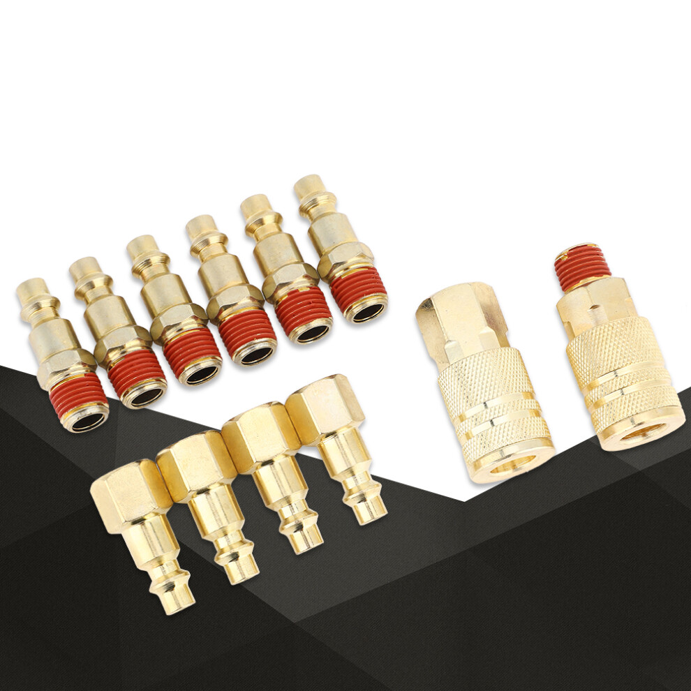 12 Pcs Quick Coupler Pneumatic Brass Plated Iron Quick Fitting Connector Npt 1/4In 4401323869866