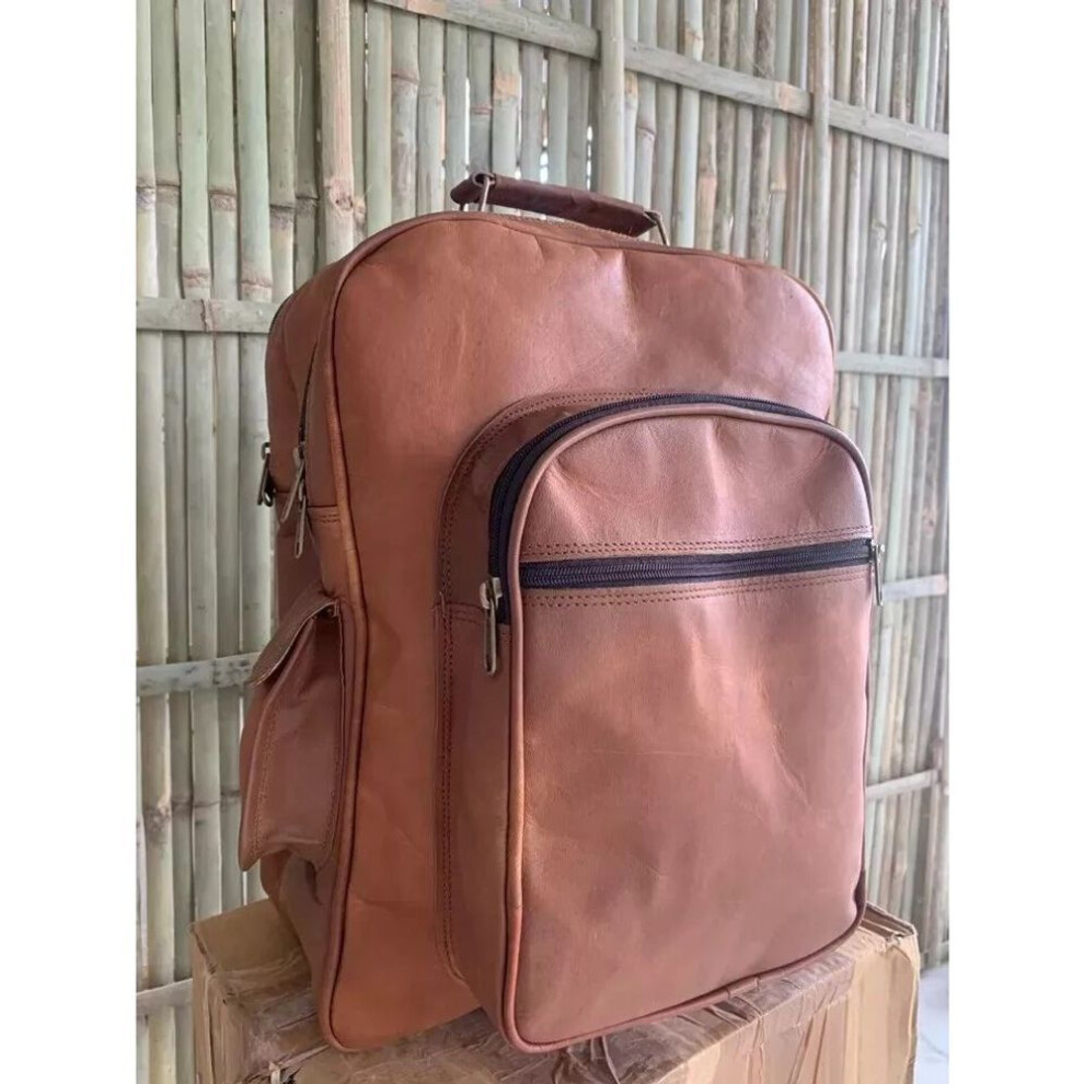 Vintage Goat Leather Backpack Messenger Real Satchel  Laptop Bag