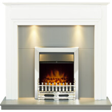 Adam Honley Fireplace in Pure White & Grey with Downlights & Blenheim Electric Fire in Chrome, 48 Inch