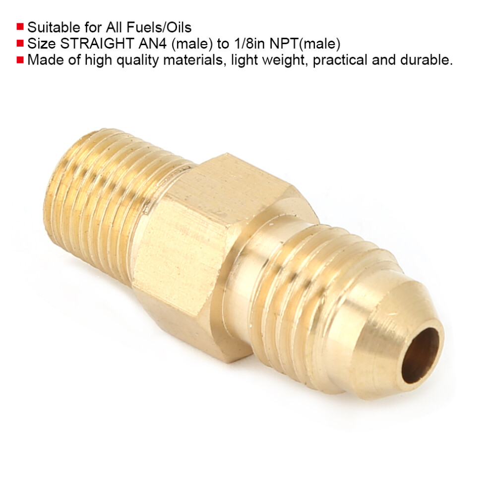 2Pcs Brass Adapter Oil Gas Fitting Straight Male An4 To 1/8In Male Npt Connector Yellow 4981323882152