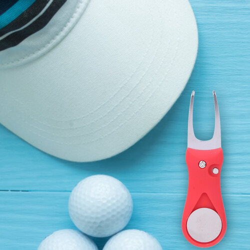 304 Edelstahl Golf Divot-Tool mit ABS-Griff, 11x3,2cm, Rot 2