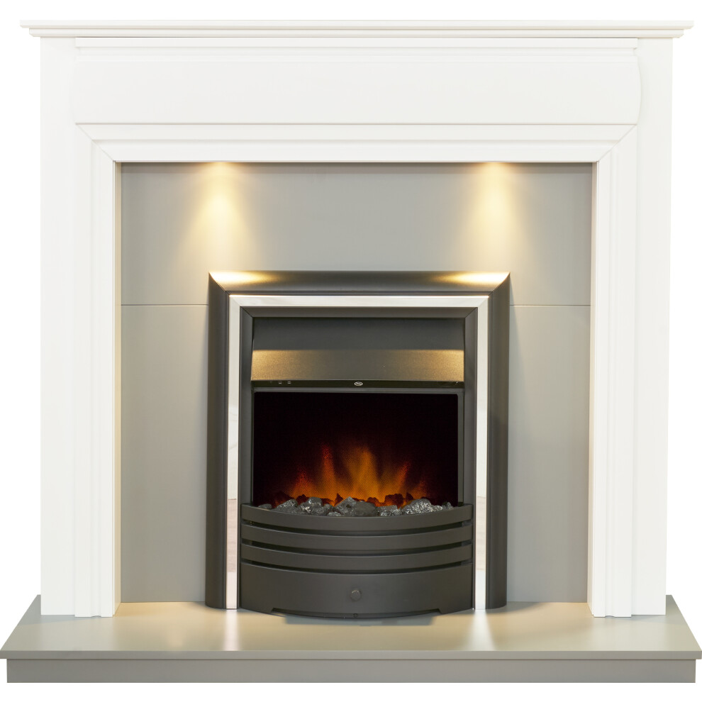 Honley Fireplace in Pure White & Grey with Cambridge Electric Fire in Black, 48 Inch