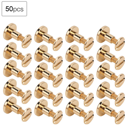50 Set 8mm Pure Copper Flat Head Rivets Leather Strap Screws Kit for Notebook BindingGold