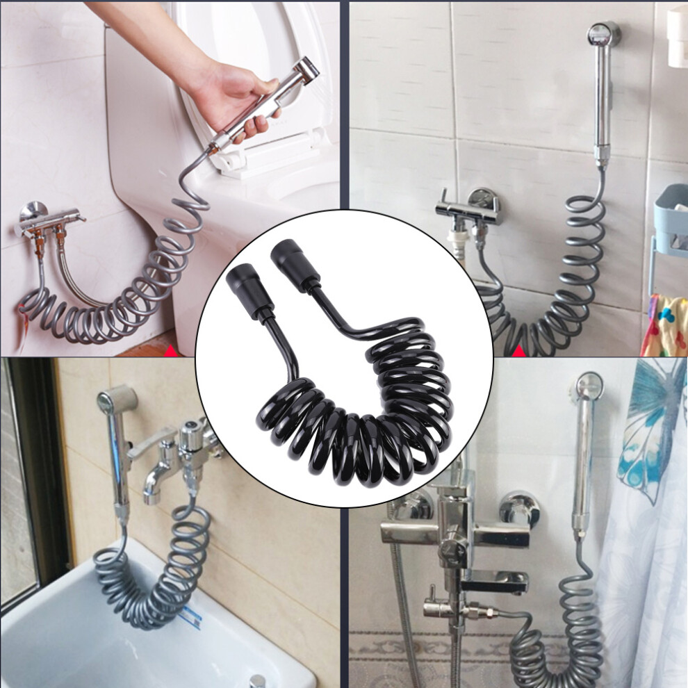 Black Household Bathroom Toilet Pu Handheld Bidet Sprayer Spring Tube Hose Accessory 9341323893599
