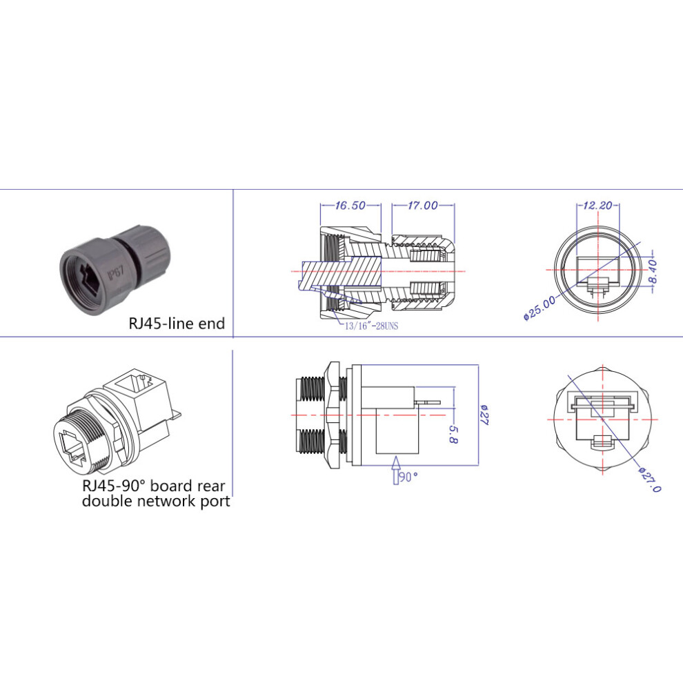 Rj45-90 Rj45 Connector 8 Pins Network Bridge Waterproof Connector Connector 5061323895044