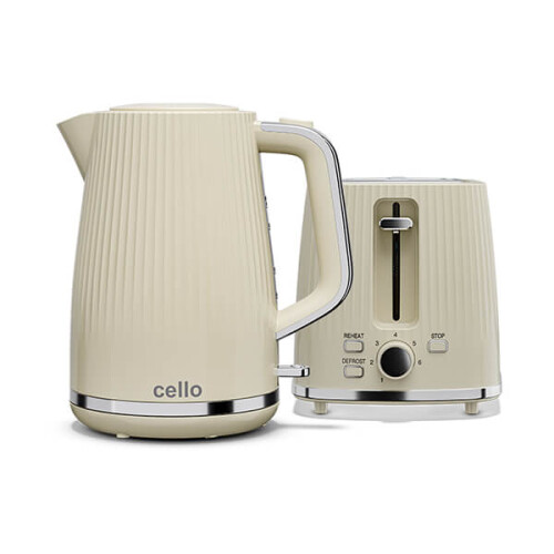 Cello Cello Aria Vanilla Cream 2 Slot Toaster & Kettle