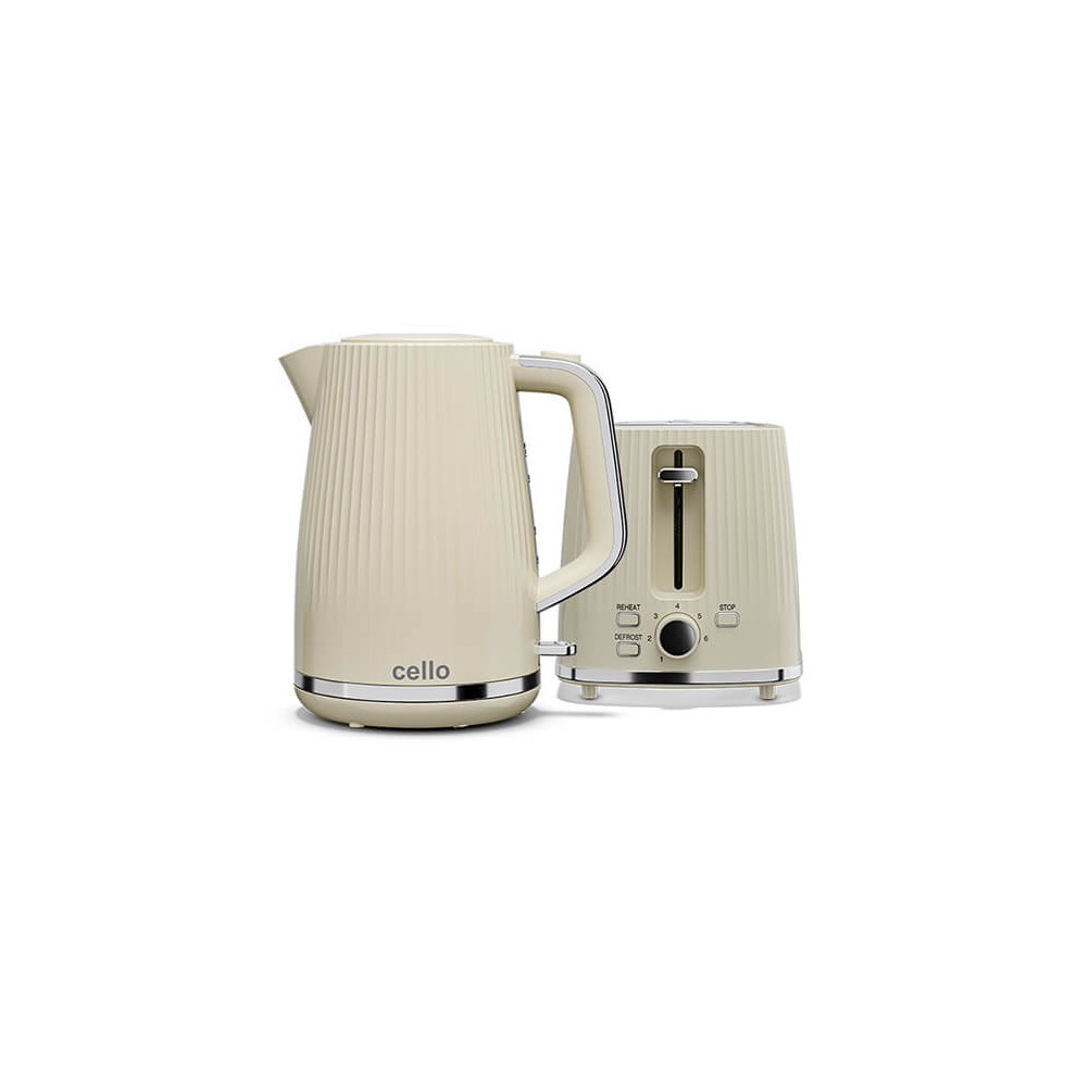 Cello Aria Vanilla 2 Slot Toaster & Kettle Cream