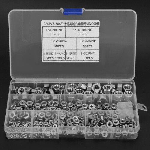360pcs Stainless Steel Hex Nuts Coarse Thread American System UNC Nuts Fasteners 2