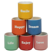 (Large) 6 Pc Multi Colours Mini Porcelain Ceramic Espresso Coffee Mugs Gift Set