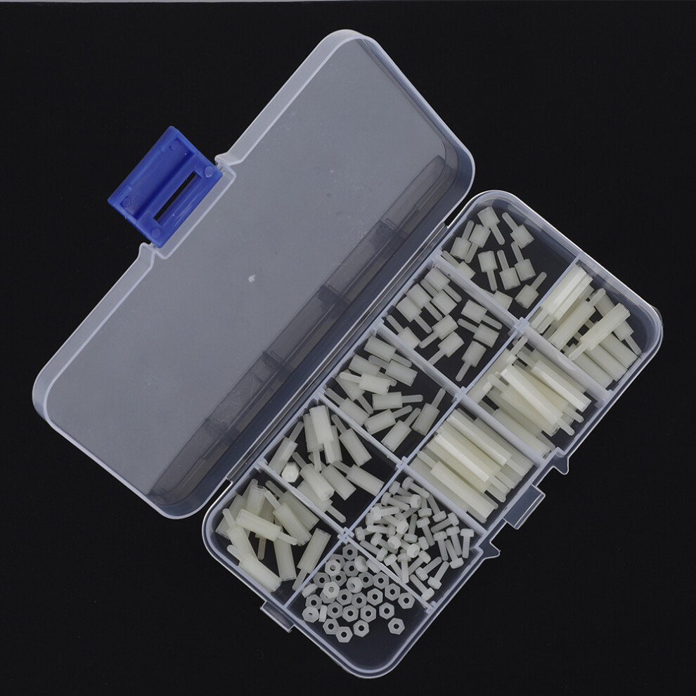 140Pcs Box M2 Nylon Round Head Cross Screw Hex Nut Male Female Standoff Assortment Kit(White ) 4661323917596