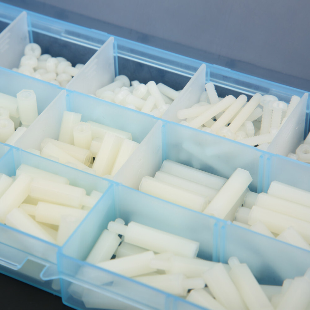 310Pcs Box M3 Nylon Screw Nut Washer Male Female Female Female Standoff Assortment Kit(White ) 8791323917602