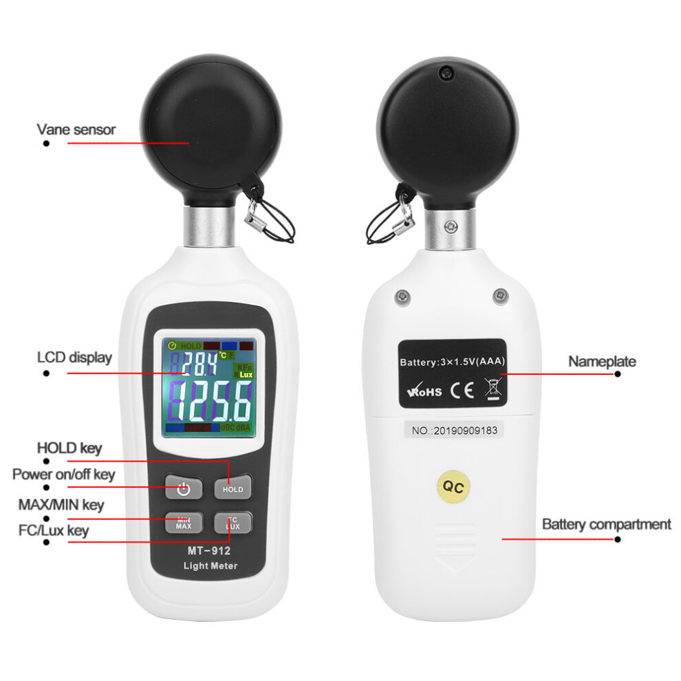 Portable 0-20000 Lx High Accuracy Digital Meter Photometer Illuminometer Luxmeter Temperature Measurer Light 7691323925137